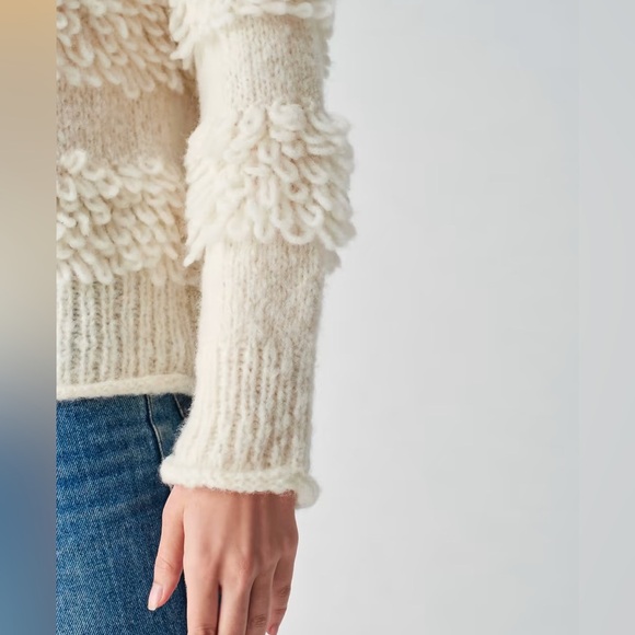 FAHERTY Polly • M • Winter White Mock Neck Looped Soft Knit Sweater - Picture 6 of 8